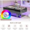 Giantex Modern LED Coffee Table – 2-Tier Center Table w/ 2 Storage Drawers, Adjustable Brightness & Speed, 20-Color Light, 43.5”L Rectangular High-Gloss Finished Table for Living Room (Black)(Black)