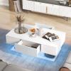 Giantex Modern LED Coffee Table – 2-Tier Center Table w/ 2 Storage Drawers, Adjustable Brightness & Speed, 20-Color Light, 43.5”L Rectangular High-Gloss Finished Table for Living Room (Black)(White)