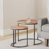 Giantex Nesting Coffee Table Set of 2, Round Stacking Side Tables with Wooden Tabletop & Powder Coated Steel Frame, Space Saving Vintage End Tables for Living Room, Balcony, Office (Golden)(Rustic Brown)
