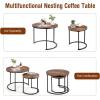 Giantex Nesting Coffee Table Set of 2, Round Stacking Side Tables with Wooden Tabletop & Powder Coated Steel Frame, Space Saving Vintage End Tables for Living Room, Balcony, Office (Golden)(Rustic Brown)
