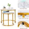 Giantex Nesting Coffee Table Set of 2, Round Stacking Side Tables with Wooden Tabletop & Powder Coated Steel Frame, Space Saving Vintage End Tables for Living Room, Balcony, Office (Golden)(Golden)