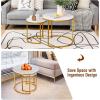 Giantex Nesting Coffee Table Set of 2, Round Stacking Side Tables with Wooden Tabletop & Powder Coated Steel Frame, Space Saving Vintage End Tables for Living Room, Balcony, Office (Golden)(Golden)