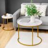 Giantex Nesting Coffee Table Set of 2, Round Stacking Side Tables with Wooden Tabletop & Powder Coated Steel Frame, Space Saving Vintage End Tables for Living Room, Balcony, Office (Golden)(Golden)
