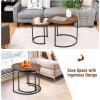 Giantex Nesting Coffee Table Set of 2, Round Stacking Side Tables with Wooden Tabletop & Powder Coated Steel Frame, Space Saving Vintage End Tables for Living Room, Balcony, Office (Golden)(Rustic Brown)
