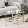 Giantex Oval Glass Coffee Table – 3-Tier Transparent Tempered Glass Table W/Sturdy Chrome Plated Legs, Small Sofa Side Table, End Table for Living Room, Bedroom, Office, 35″× 20″ ×18″ (Clear)(Clear)