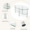 Giantex Oval Glass Coffee Table – 3-Tier Transparent Tempered Glass Table W/Sturdy Chrome Plated Legs, Small Sofa Side Table, End Table for Living Room, Bedroom, Office, 35″× 20″ ×18″ (Clear)(Clear)