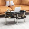 Giantex Oval Glass Coffee Table – 3-Tier Transparent Tempered Glass Table W/Sturdy Chrome Plated Legs, Small Sofa Side Table, End Table for Living Room, Bedroom, Office, 35″× 20″ ×18″ (Clear)(Black)