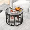Giantex Round Glass Coffee Table, 2-Tier Modern Side Sofa Tea Table with Tempered Glass Top & Oval Swivel Brackets, 24″ Circle Cocktail Tables, Accent Center Table for Living Room Office (Black)(Black)