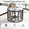 Giantex Round Glass Coffee Table, 2-Tier Modern Side Sofa Tea Table with Tempered Glass Top & Oval Swivel Brackets, 24″ Circle Cocktail Tables, Accent Center Table for Living Room Office (Black)(Black)