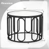 Giantex Round Glass Coffee Table, 2-Tier Modern Side Sofa Tea Table with Tempered Glass Top & Oval Swivel Brackets, 24″ Circle Cocktail Tables, Accent Center Table for Living Room Office (Black)(Black)