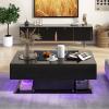Giantex Modern LED Coffee Table – 2-Tier Center Table w/ 2 Storage Drawers, Adjustable Brightness & Speed, 20-Color Light, 43.5”L Rectangular High-Gloss Finished Table for Living Room (Black)(Black)
