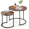 Giantex Nesting Coffee Table Set of 2, Round Stacking Side Tables with Wooden Tabletop & Powder Coated Steel Frame, Space Saving Vintage End Tables for Living Room, Balcony, Office (Golden)(Rustic Brown)