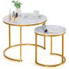 Giantex Nesting Coffee Table Set of 2, Round Stacking Side Tables with Wooden Tabletop & Powder Coated Steel Frame, Space Saving Vintage End Tables for Living Room, Balcony, Office (Golden)(Golden)