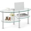 Giantex Oval Glass Coffee Table – 3-Tier Transparent Tempered Glass Table W/Sturdy Chrome Plated Legs, Small Sofa Side Table, End Table for Living Room, Bedroom, Office, 35″× 20″ ×18″ (Clear)(Clear)