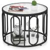 Giantex Round Glass Coffee Table, 2-Tier Modern Side Sofa Tea Table with Tempered Glass Top & Oval Swivel Brackets, 24″ Circle Cocktail Tables, Accent Center Table for Living Room Office (Black)(Black)