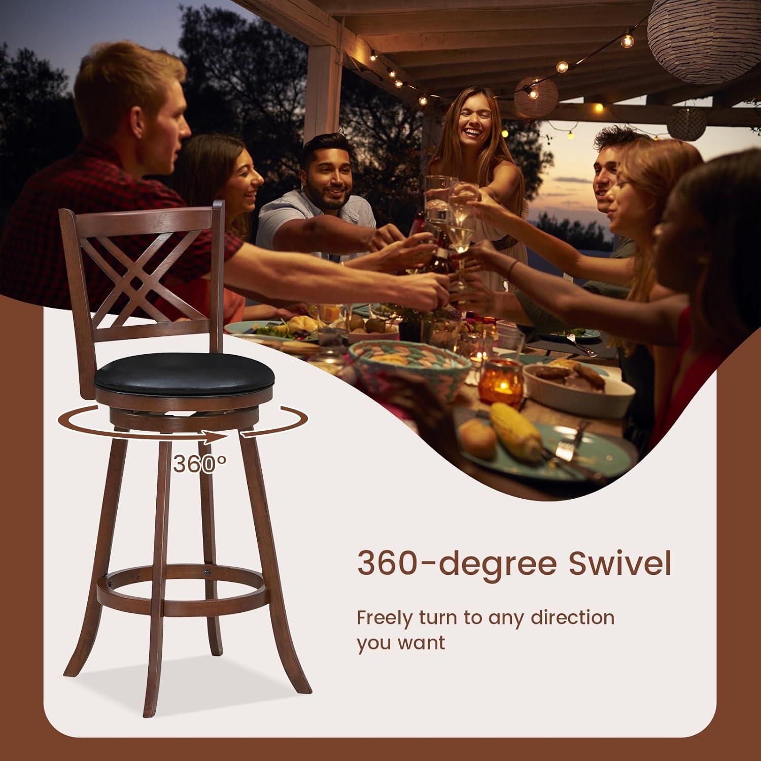 image:imageGiantex 360 Swivel Barstools Set of 2 29 Bar Height Bar Chairs with Back amp Footrest Upholstered Bar Stools with Rubber Wood Frame Suitable for Home Bar Kitchen Counter Espresso1