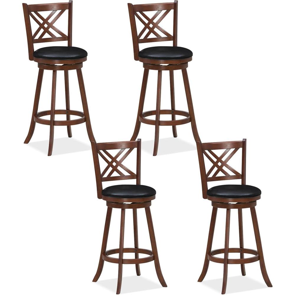 image:imageGiantex 360 Swivel Barstools Set of 2 29 Bar Height Bar Chairs with Back amp Footrest Upholstered Bar Stools with Rubber Wood Frame Suitable for Home Bar Kitchen Counter Espresso2