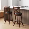 Giantex 360° Swivel Barstools Set of 2, 29″ Bar Height Bar Chairs with Back & Footrest, Upholstered Bar Stools with Rubber Wood Frame, Suitable for Home Bar, Kitchen Counter, Espresso(1)