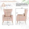 Giantex Velvet Accent Chair with Lumbar Pillow, Upholstered Tufted Wingback Arm Chair w/Golden Metal Legs, Mid Century Modern Single Sofa Chair for Living Room Bedroom, Max Load 400 LBS, Pink(Pink)