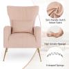 Giantex Velvet Accent Chair with Lumbar Pillow, Upholstered Tufted Wingback Arm Chair w/Golden Metal Legs, Mid Century Modern Single Sofa Chair for Living Room Bedroom, Max Load 400 LBS, Pink(Pink)