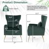 Giantex Velvet Accent Chair with Lumbar Pillow, Upholstered Tufted Wingback Arm Chair w/Golden Metal Legs, Mid Century Modern Single Sofa Chair for Living Room Bedroom, Max Load 400 LBS, Pink(Green)