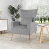 Giantex Velvet Accent Chair with Lumbar Pillow, Upholstered Tufted Wingback Arm Chair w/Golden Metal Legs, Mid Century Modern Single Sofa Chair for Living Room Bedroom, Max Load 400 LBS, Pink(Grey)