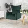 Giantex Velvet Accent Chair with Lumbar Pillow, Upholstered Tufted Wingback Arm Chair w/Golden Metal Legs, Mid Century Modern Single Sofa Chair for Living Room Bedroom, Max Load 400 LBS, Pink(Green)