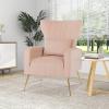 Giantex Velvet Accent Chair with Lumbar Pillow, Upholstered Tufted Wingback Arm Chair w/Golden Metal Legs, Mid Century Modern Single Sofa Chair for Living Room Bedroom, Max Load 400 LBS, Pink(Pink)