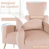 Giantex Velvet Accent Chair with Lumbar Pillow, Upholstered Tufted Wingback Arm Chair w/Golden Metal Legs, Mid Century Modern Single Sofa Chair for Living Room Bedroom, Max Load 400 LBS, Pink(Pink)