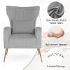 Giantex Velvet Accent Chair with Lumbar Pillow, Upholstered Tufted Wingback Arm Chair w/Golden Metal Legs, Mid Century Modern Single Sofa Chair for Living Room Bedroom, Max Load 400 LBS, Pink(Grey)