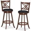 Giantex 360° Swivel Barstools Set of 2, 29″ Bar Height Bar Chairs with Back & Footrest, Upholstered Bar Stools with Rubber Wood Frame, Suitable for Home Bar, Kitchen Counter, Espresso(1)