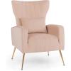 Giantex Velvet Accent Chair with Lumbar Pillow, Upholstered Tufted Wingback Arm Chair w/Golden Metal Legs, Mid Century Modern Single Sofa Chair for Living Room Bedroom, Max Load 400 LBS, Pink(Pink)