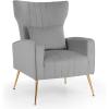 Giantex Velvet Accent Chair with Lumbar Pillow, Upholstered Tufted Wingback Arm Chair w/Golden Metal Legs, Mid Century Modern Single Sofa Chair for Living Room Bedroom, Max Load 400 LBS, Pink(Grey)