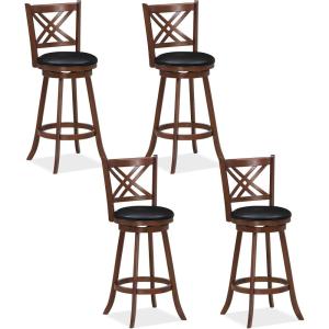 Giantex 360° Swivel Barstools Set of 2, 29″ Bar Height Bar Chairs with Back & Footrest, Upholstered Bar Stools with Rubber Wood Frame, Suitable for Home Bar, Kitchen Counter, Espresso(2)