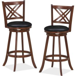 Giantex 360° Swivel Barstools Set of 2, 29″ Bar Height Bar Chairs with Back & Footrest, Upholstered Bar Stools with Rubber Wood Frame, Suitable for Home Bar, Kitchen Counter, Espresso(1)