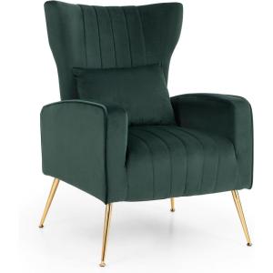 Giantex Velvet Accent Chair with Lumbar Pillow, Upholstered Tufted Wingback Arm Chair w/Golden Metal Legs, Mid Century Modern Single Sofa Chair for Living Room Bedroom, Max Load 400 LBS, Pink(Green)
