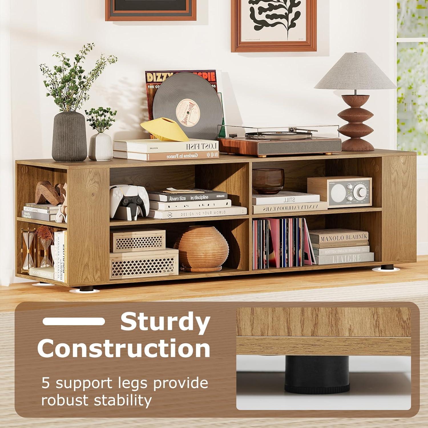 image:imageGianetx Modern TV Stand for TVs up to 65 Inch Wooden Entertainment Center w 4 Storage Cubbies Side Shelves w 5 Raised Feet Media TV Console Table for Living Room NaturalNatural