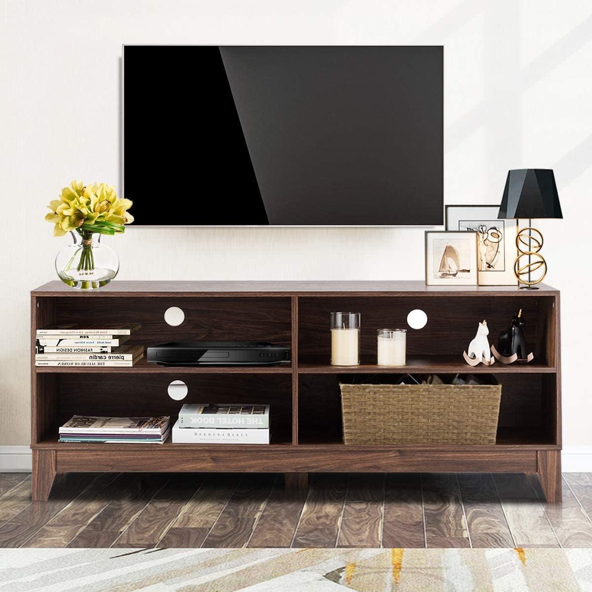 image:imageGiantex TV Stand Entertainment Center Media TV Console Table for TV up to 65 with 1 Large Drawer 2 Open Shelves Multipurpose Storage TV Cabinet for Living Room Bedroom TV Shelf Stand WalnutWalnut