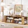 Gianetx Modern TV Stand for TVs up to 65 Inch, Wooden Entertainment Center w/ 4 Storage Cubbies, Side Shelves w/ 5 Raised Feet, Media TV Console Table for Living Room, Natural(Natural)