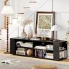 Gianetx Modern TV Stand for TVs up to 65 Inch, Wooden Entertainment Center w/ 4 Storage Cubbies, Side Shelves w/ 5 Raised Feet, Media TV Console Table for Living Room, Natural(Black)