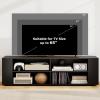 Gianetx Modern TV Stand for TVs up to 65 Inch, Wooden Entertainment Center w/ 4 Storage Cubbies, Side Shelves w/ 5 Raised Feet, Media TV Console Table for Living Room, Natural(Black)