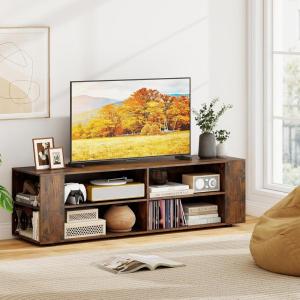 Gianetx Modern TV Stand for TVs up to 65 Inch, Wooden Entertainment Center w/ 4 Storage Cubbies, Side Shelves w/ 5 Raised Feet, Media TV Console Table for Living Room, Natural(Rustic Brown)