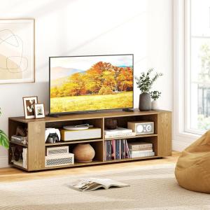 Gianetx Modern TV Stand for TVs up to 65 Inch, Wooden Entertainment Center w/ 4 Storage Cubbies, Side Shelves w/ 5 Raised Feet, Media TV Console Table for Living Room, Natural(Natural)