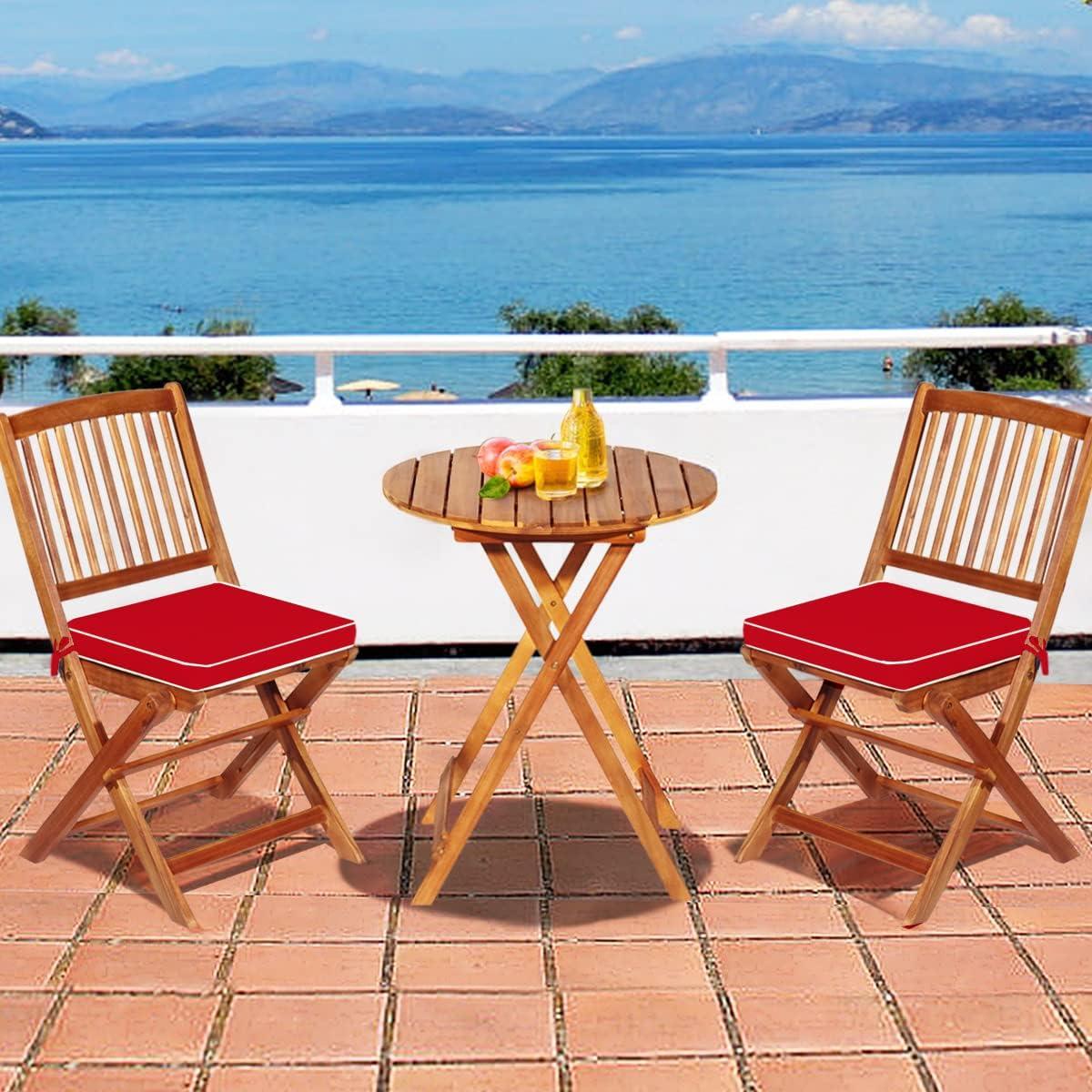 image:imageGiantex 3Pcs Patio Bistro Set Wood Folding Table Set 2 Cushioned Chairs for Garden Yard Outdoor Furniture Round Table Natural amp Navy BlueNatural Red