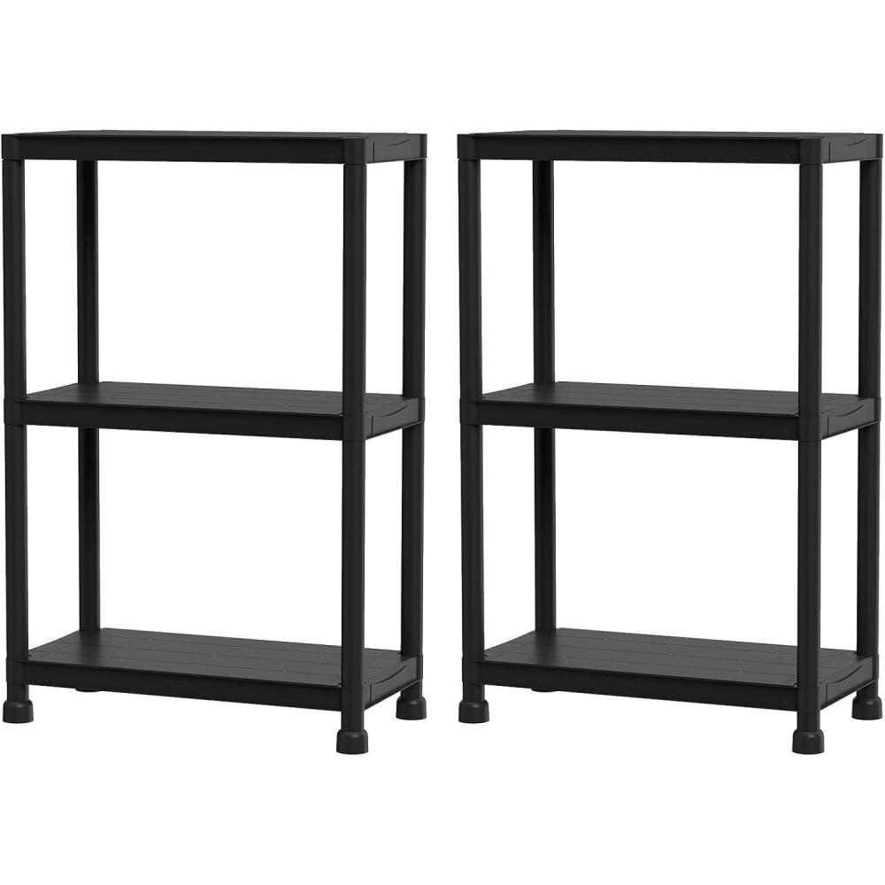 image:imageGiantex 4Tier HeavyDuty Plastic Storage Shelves Freestanding Garage Shelving Unit MultiUse Organizer Rack for Pantry Kitchen Laundry NoTool Assembly Black 124 x 125 x 532