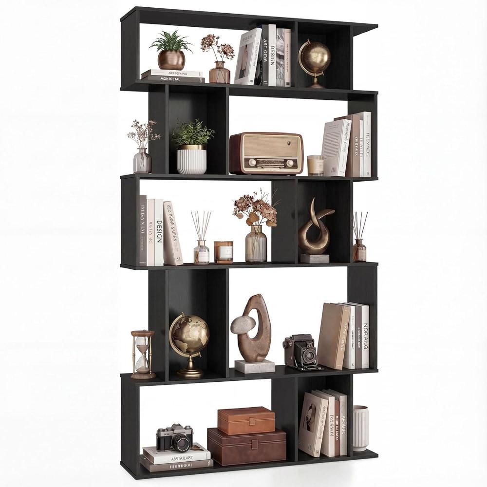 image:imageGiantex 5Tier Bookshelf 10Cube Geometric Book Case with 5 ClosedBack Cubbies Antitoppling Kits Open Display Storage Shelf for Living Room Home Office Bedroom Rustic BrownBlack