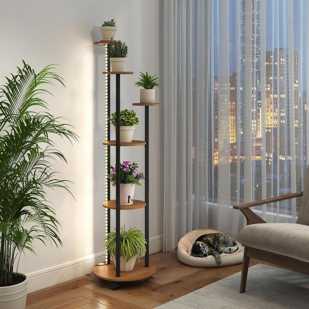 image:imageGiantex Plant Stand Indoor with Lights amp Wheels 57 Tall Flower Pot Stand Display Rack for Multiple Plants 6 Tiered Lighted Corner Plant Shelf Holder for Small Spaces Living Room Balcony Patio Rustic BrownNatural
