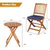 Giantex 3Pcs Patio Bistro Set, Wood Folding Table Set, 2 Cushioned Chairs for Garden Yard, Outdoor Furniture Round Table (Natural & Navy Blue)(Natural & Navy Blue)