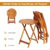 Giantex 3Pcs Patio Bistro Set, Wood Folding Table Set, 2 Cushioned Chairs for Garden Yard, Outdoor Furniture Round Table (Natural & Navy Blue)(Natural & Navy Blue)