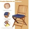 Giantex 3Pcs Patio Bistro Set, Wood Folding Table Set, 2 Cushioned Chairs for Garden Yard, Outdoor Furniture Round Table (Natural & Navy Blue)(Natural & Navy Blue)